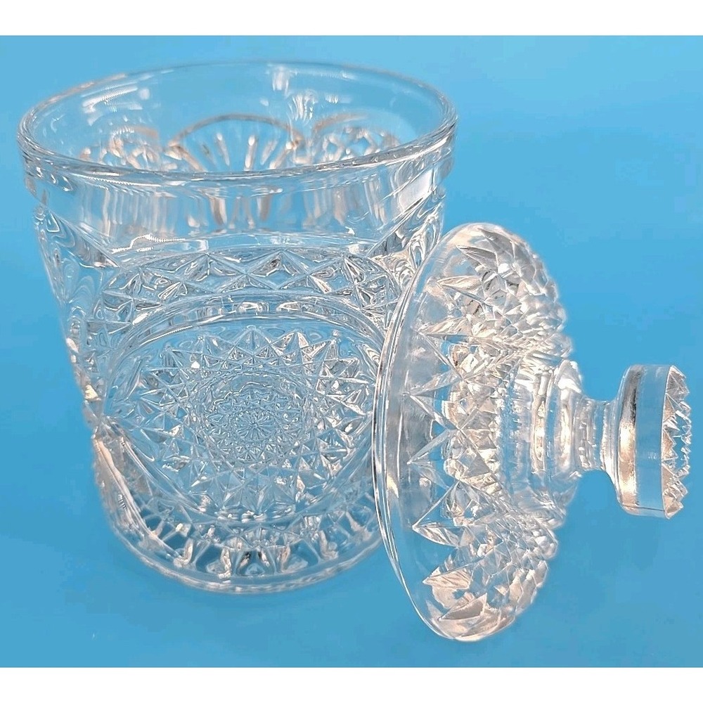 VINTAGE EAPG IMPERIAL GLASS No. 282 Hobstar Roanoke Star Lidded‎ BISCUIT BARREL